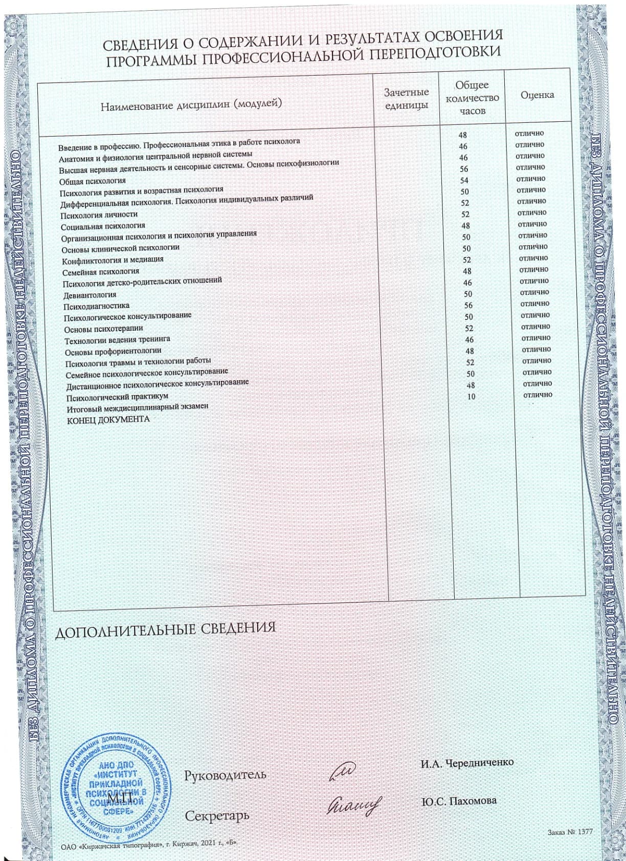 Приложение к диплому, ч. 2